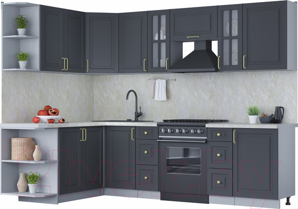 Изображение товара Кухонный гарнитур Интерлиния Мила Шато 1.7x2.7 левая (пепел/пепел/опал светлый)