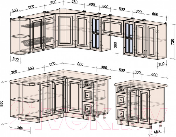 Изображение товара Кухонный гарнитур Интерлиния Мила Шато 1.7x2.8 левая (белый/белый/кастилло темный)