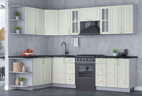 Изображение товара Кухонный гарнитур Интерлиния Мила Шато 1.7x2.8 левая (белый/белый/кастилло темный)