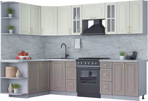 Изображение товара Кухонный гарнитур Интерлиния Мила Шато 1.7x2.8 левая (белый/луна/серый каспий)