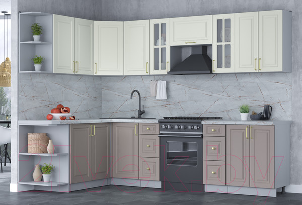 Изображение товара Кухонный гарнитур Интерлиния Мила Шато 1.7x2.8 левая (белый/луна/серый каспий)