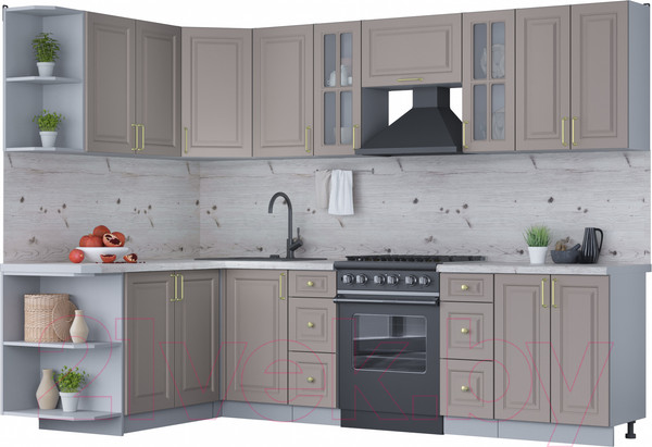 Изображение товара Кухонный гарнитур Интерлиния Мила Шато 1.7x2.8 левая (луна/луна/бискайская сосна)