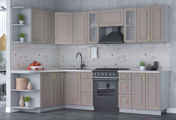 Изображение товара Кухонный гарнитур Интерлиния Мила Шато 1.7x2.8 левая (луна/луна/бискайская сосна)