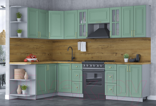 Изображение товара Кухонный гарнитур Интерлиния Мила Шато 1.7x2.8 левая (мята/мята/дуб бунратти)