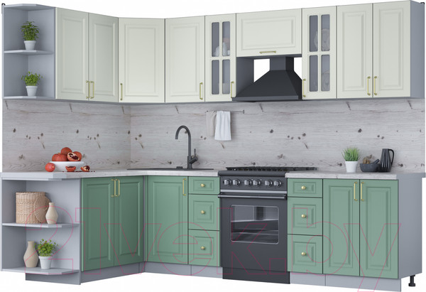 Изображение товара Кухонный гарнитур Интерлиния Мила Шато 1.7x2.8 левая (белый/мята/бискайская сосна)