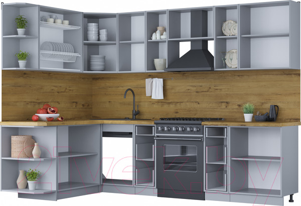 Изображение товара Кухонный гарнитур Интерлиния Мила Шато 1.7x2.8 левая (белый/мята/бискайская сосна)