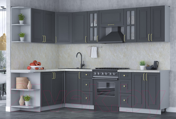 Изображение товара Кухонный гарнитур Интерлиния Мила Шато 1.7x2.8 левая (пепел/пепел/опал светлый)