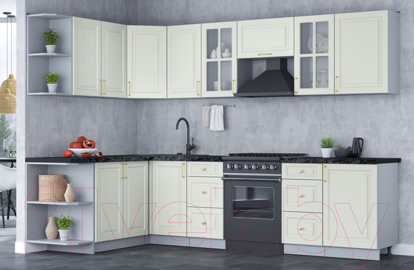 Изображение товара Кухонный гарнитур Интерлиния Мила Шато 1.7x2.9 левая (белый/белый/кастилло темный)