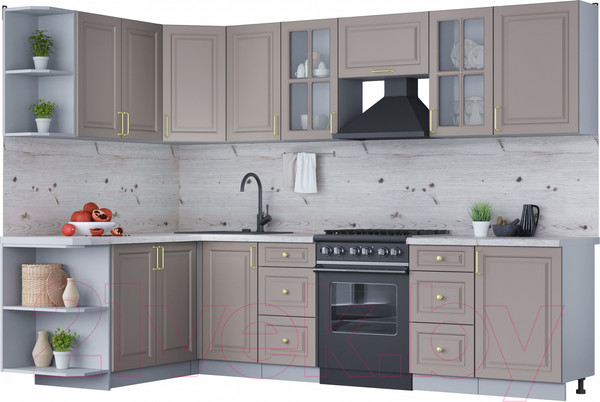 Изображение товара Кухонный гарнитур Интерлиния Мила Шато 1.7x2.9 левая (луна/луна/бискайская сосна)