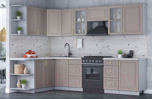 Изображение товара Кухонный гарнитур Интерлиния Мила Шато 1.7x2.9 левая (луна/луна/бискайская сосна)