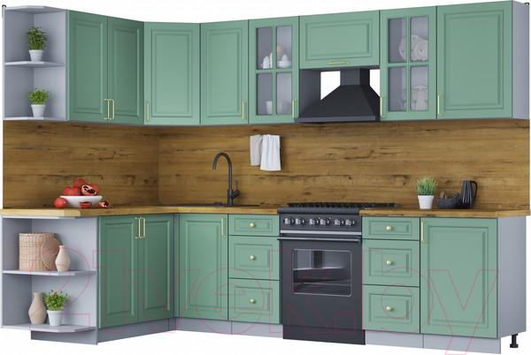 Изображение товара Кухонный гарнитур Интерлиния Мила Шато 1.7x2.9 левая (мята/мята/дуб бунратти)