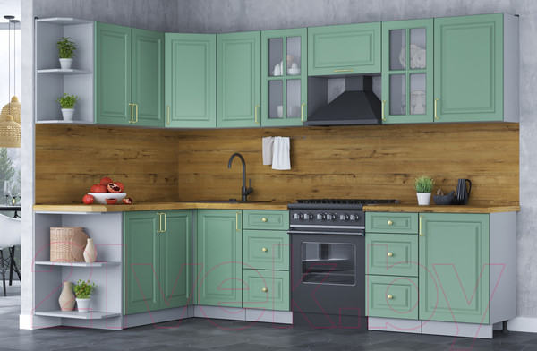 Изображение товара Кухонный гарнитур Интерлиния Мила Шато 1.7x2.9 левая (мята/мята/дуб бунратти)