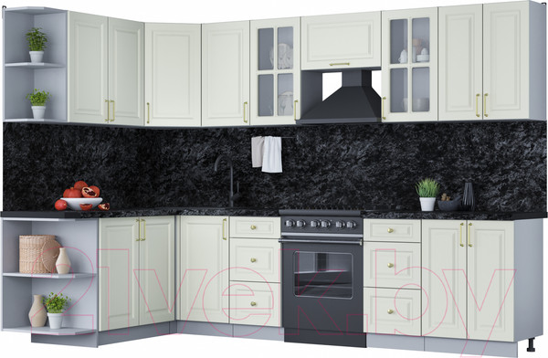 Изображение товара Кухонный гарнитур Интерлиния Мила Шато 1.7x3.0 левая (белый/белый/кастилло темный)