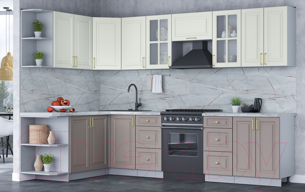 Изображение товара Кухонный гарнитур Интерлиния Мила Шато 1.7x3.0 левая (белый/луна/серый каспий)