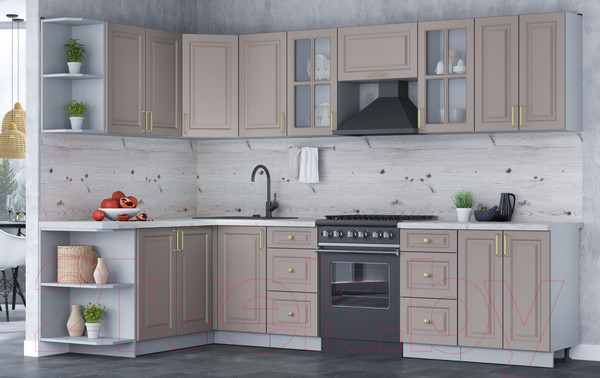 Изображение товара Кухонный гарнитур Интерлиния Мила Шато 1.7x3.0 левая (луна/луна/бискайская сосна)