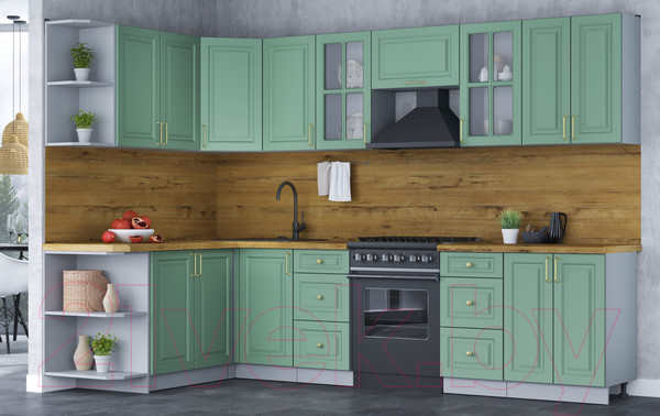 Изображение товара Кухонный гарнитур Интерлиния Мила Шато 1.7x3.0 левая (мята/мята/дуб бунратти)