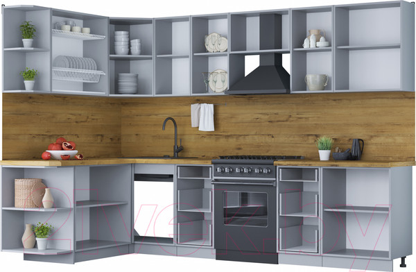 Изображение товара Кухонный гарнитур Интерлиния Мила Шато 1.7x3.0 левая (мята/мята/дуб бунратти)