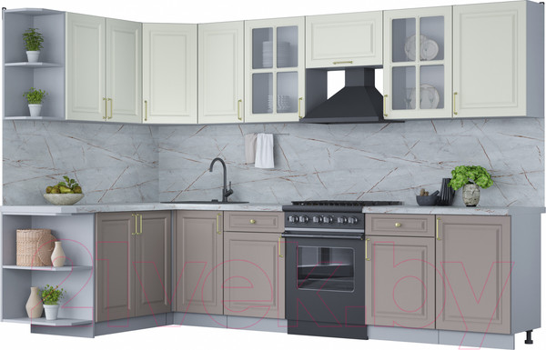 Изображение товара Кухонный гарнитур Интерлиния Мила Шато 1.7x3.1 левая (белый/луна/серый каспий)