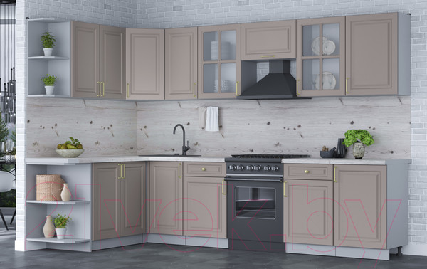 Изображение товара Кухонный гарнитур Интерлиния Мила Шато 1.7x3.1 левая (луна/луна/бискайская сосна)