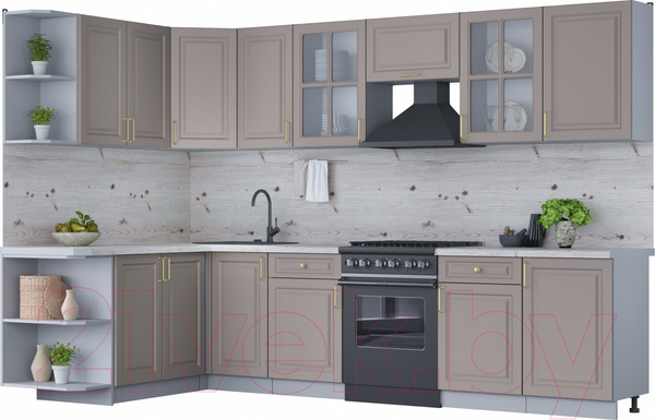 Изображение товара Кухонный гарнитур Интерлиния Мила Шато 1.7x3.1 левая (луна/луна/бискайская сосна)