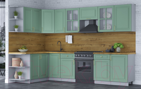Изображение товара Кухонный гарнитур Интерлиния Мила Шато 1.7x3.1 левая (мята/мята/дуб бунратти)