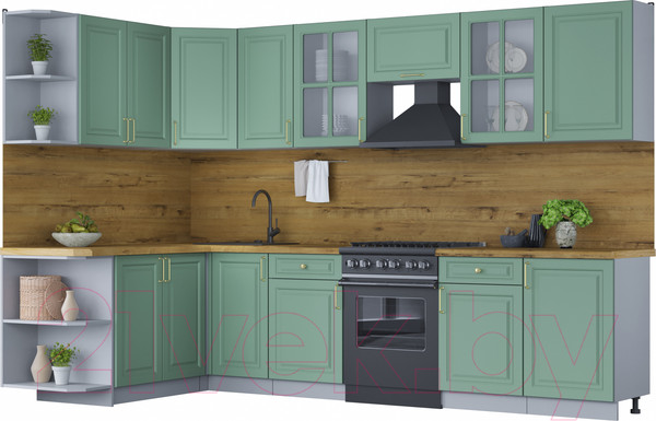 Изображение товара Кухонный гарнитур Интерлиния Мила Шато 1.7x3.1 левая (мята/мята/дуб бунратти)