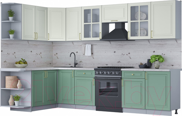 Изображение товара Кухонный гарнитур Интерлиния Мила Шато 1.7x3.1 левая (белый/мята/бискайская сосна)