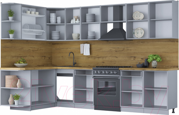 Изображение товара Кухонный гарнитур Интерлиния Мила Шато 1.7x3.1 левая (белый/мята/бискайская сосна)