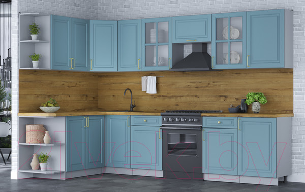 Изображение товара Кухонный гарнитур Интерлиния Мила Шато 1.7x3.1 левая (океан/океан/дуб бунратти)