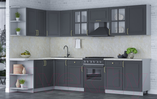 Изображение товара Кухонный гарнитур Интерлиния Мила Шато 1.7x3.1 левая (пепел/пепел/опал светлый)