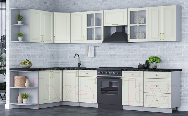 Изображение товара Кухонный гарнитур Интерлиния Мила Шато 1.7x3.2 левая (белый/белый/кастилло темный)