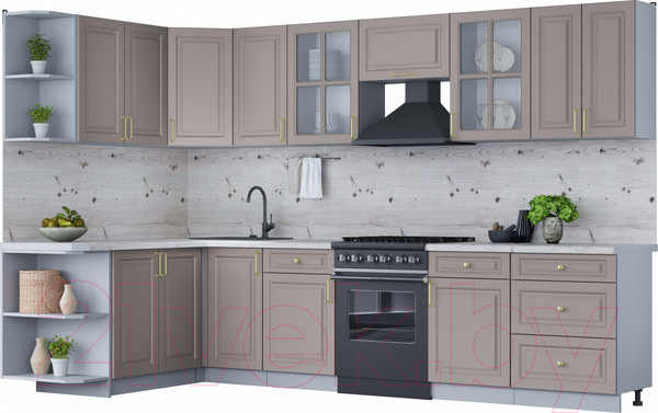 Изображение товара Кухонный гарнитур Интерлиния Мила Шато 1.7x3.2 левая (луна/луна/бискайская сосна)