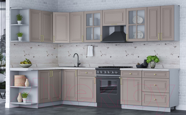 Изображение товара Кухонный гарнитур Интерлиния Мила Шато 1.7x3.2 левая (луна/луна/бискайская сосна)