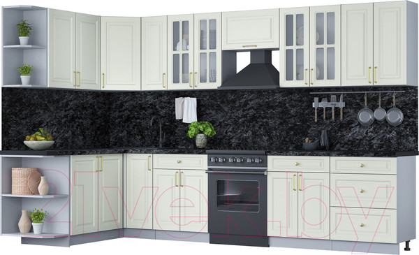 Изображение товара Кухонный гарнитур Интерлиния Мила Шато 1.7x3.3 левая (белый/белый/кастилло темный)