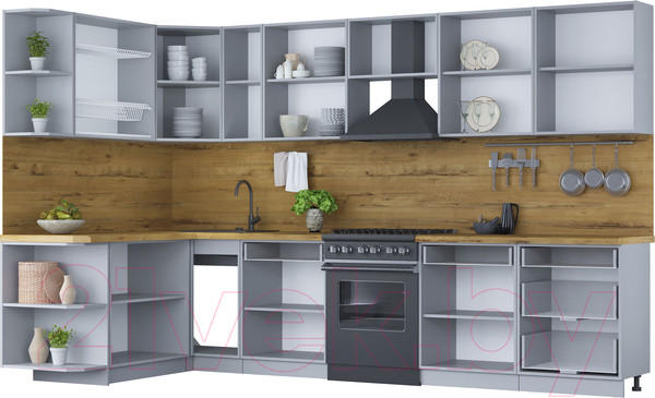 Изображение товара Кухонный гарнитур Интерлиния Мила Шато 1.7x3.3 левая (белый/белый/кастилло темный)