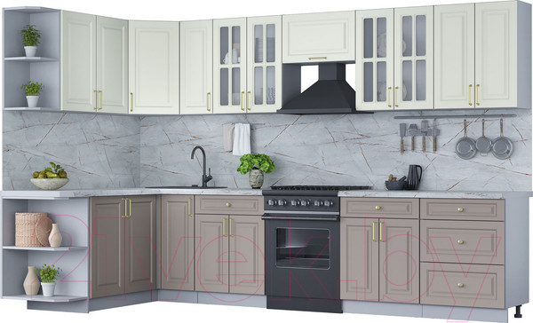 Изображение товара Кухонный гарнитур Интерлиния Мила Шато 1.7x3.3 левая (белый/луна/серый каспий)