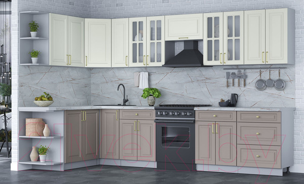 Изображение товара Кухонный гарнитур Интерлиния Мила Шато 1.7x3.3 левая (белый/луна/серый каспий)