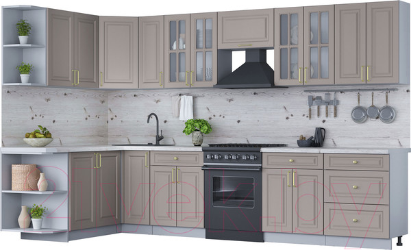 Изображение товара Кухонный гарнитур Интерлиния Мила Шато 1.7x3.3 левая (луна/луна/бискайская сосна)