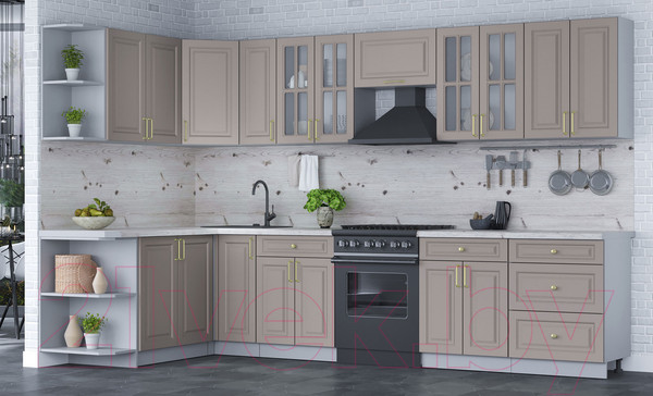 Изображение товара Кухонный гарнитур Интерлиния Мила Шато 1.7x3.3 левая (луна/луна/бискайская сосна)