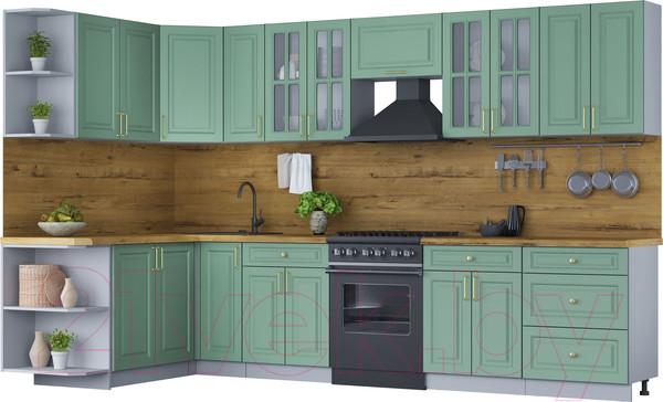 Изображение товара Кухонный гарнитур Интерлиния Мила Шато 1.7x3.3 левая (мята/мята/дуб бунратти)