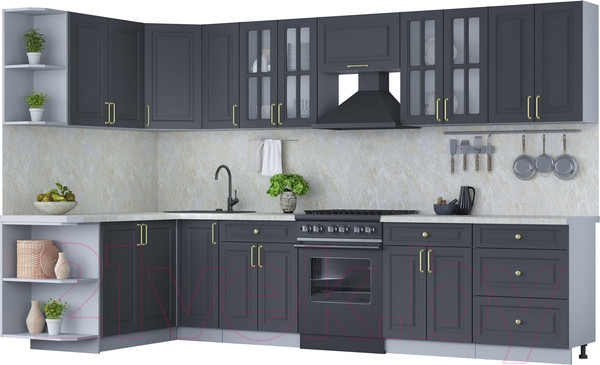 Изображение товара Кухонный гарнитур Интерлиния Мила Шато 1.7x3.3 левая (пепел/пепел/опал светлый)