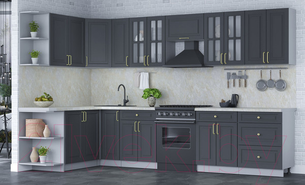 Изображение товара Кухонный гарнитур Интерлиния Мила Шато 1.7x3.3 левая (пепел/пепел/опал светлый)