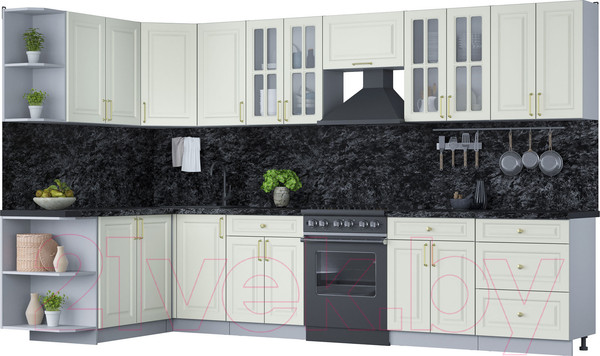 Изображение товара Кухонный гарнитур Интерлиния Мила Шато 1.7x3.4 левая (белый/белый/кастилло темный)