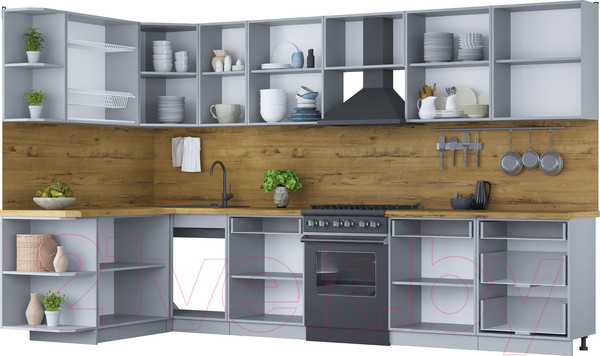 Изображение товара Кухонный гарнитур Интерлиния Мила Шато 1.7x3.4 левая (белый/белый/кастилло темный)