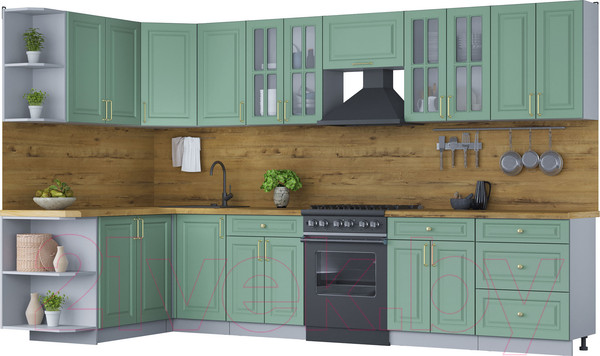 Изображение товара Кухонный гарнитур Интерлиния Мила Шато 1.7x3.4 левая (мята/мята/дуб бунратти)