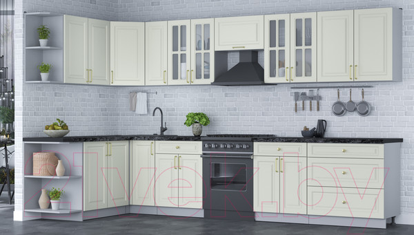 Изображение товара Кухонный гарнитур Интерлиния Мила Шато 1.7x3.5 левая (белый/белый/кастилло темный)