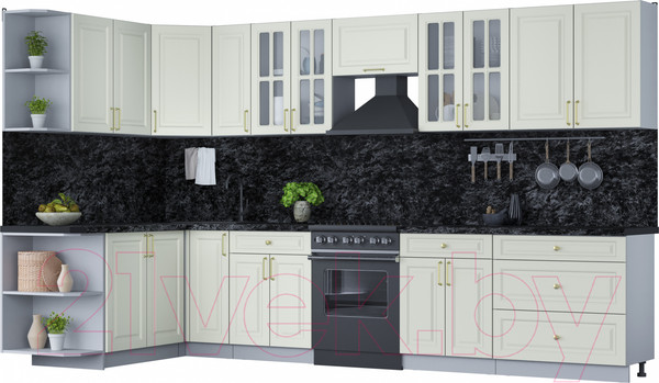 Изображение товара Кухонный гарнитур Интерлиния Мила Шато 1.7x3.5 левая (белый/белый/кастилло темный)