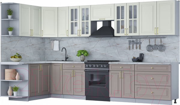 Изображение товара Кухонный гарнитур Интерлиния Мила Шато 1.7x3.5 левая (белый/луна/серый каспий)