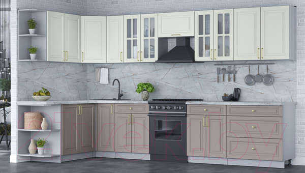 Изображение товара Кухонный гарнитур Интерлиния Мила Шато 1.7x3.5 левая (белый/луна/серый каспий)