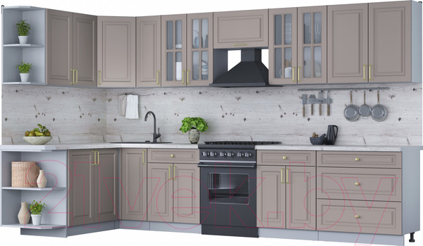 Изображение товара Кухонный гарнитур Интерлиния Мила Шато 1.7x3.5 левая (луна/луна/бискайская сосна)